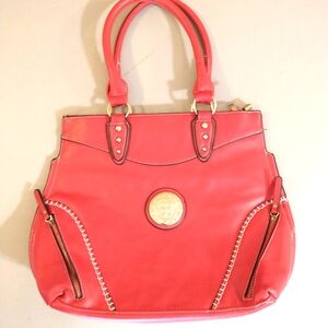 Red Leather Shoulder Bag with Gold Accents